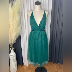 Green halter tulle dress
